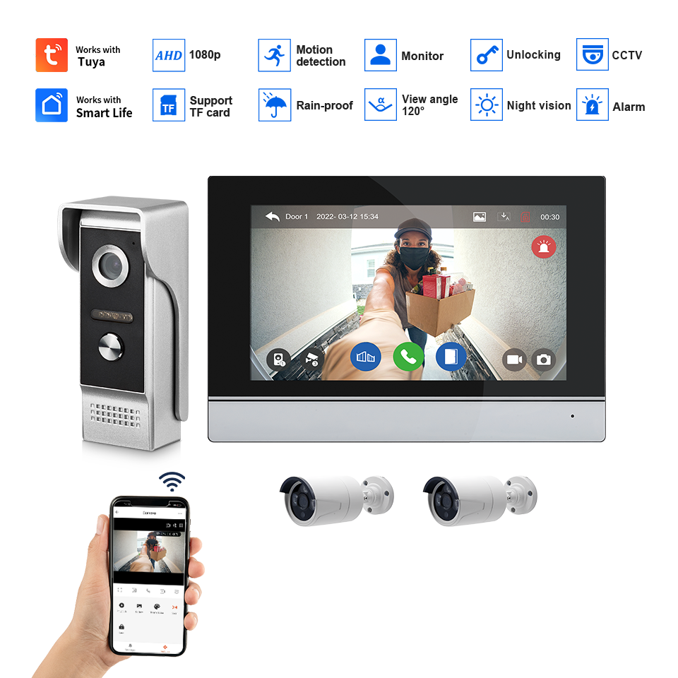 Layar IPS 7 Inci 2MP Tuya Kont - Home Security La ulasan dan harga